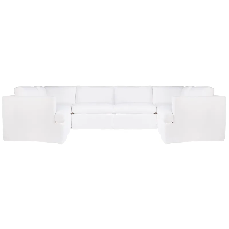 Birkshire Slip Cover Modular Sofa White Linen Option 5, 360cm W x 96cm-196cm D x 85cm H (RRP $13420)