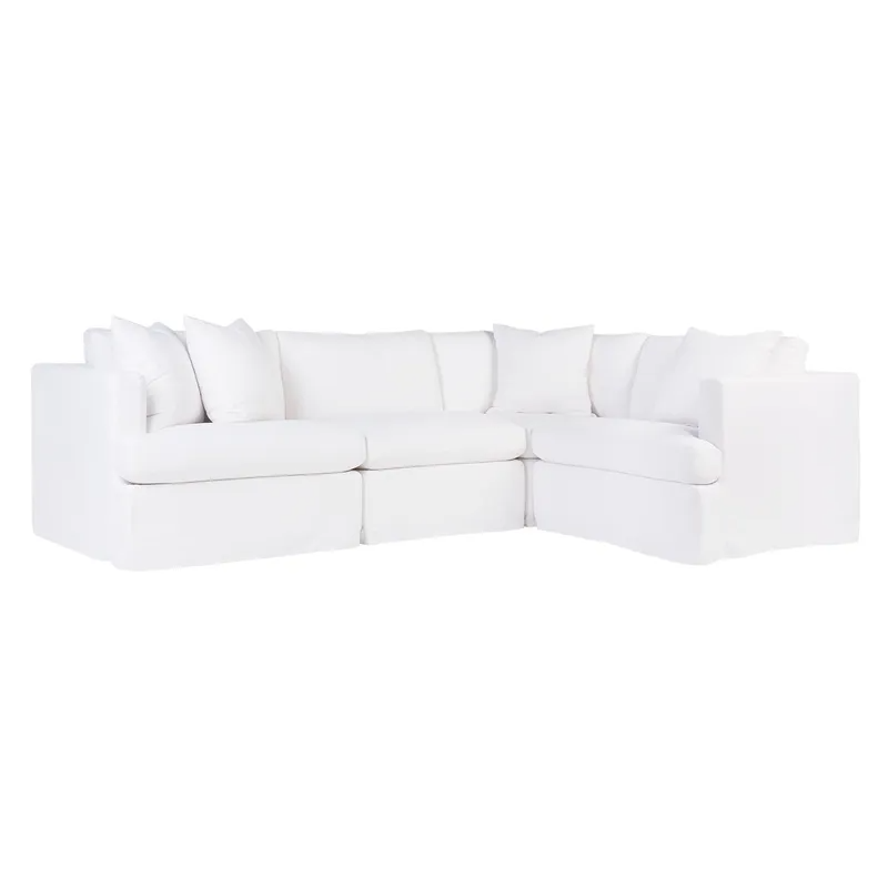Birkshire Slip Cover Modular Sofa White Linen Option 1, 276cm W x 96cm-196cm D x 85cm H (RRP $8910)