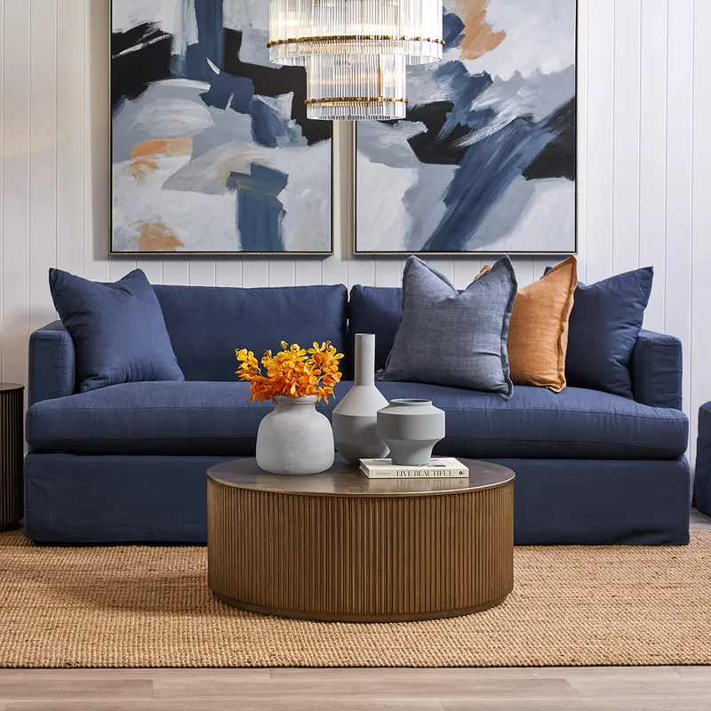 Birkshire 3 Seater Slip Cover Sofa Navy Linen, 220cm W x 96cm D x 90cm H (RRP $4389) - Image 2