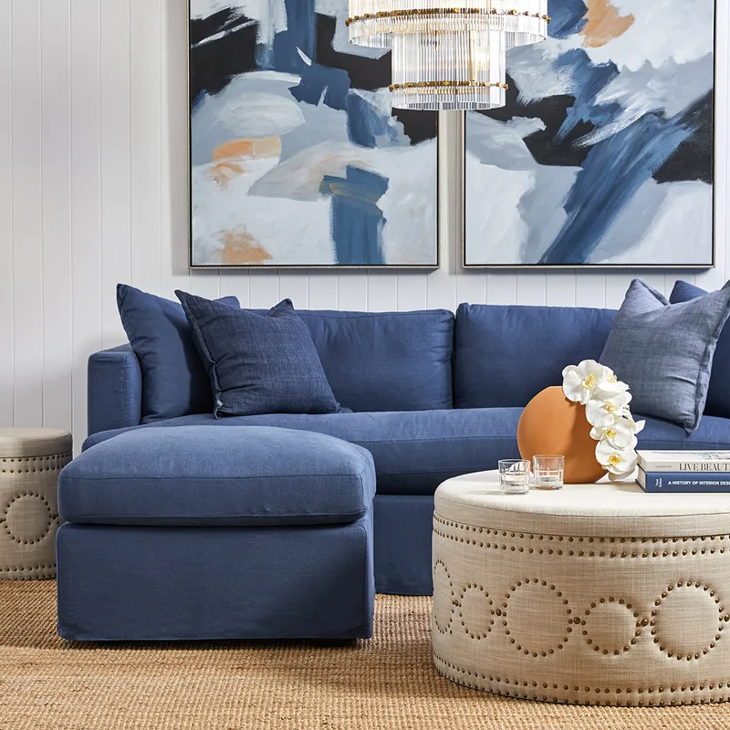 Birkshire 3 Seater Slip Cover Sofa Navy Linen, 220cm W x 96cm D x 90cm H (RRP $4389) - Image 5