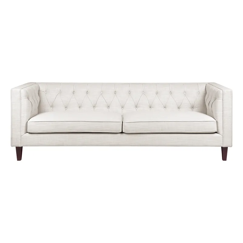 Tuxedo 3 Seater Tufted Sofa Natural Linen, 228cm W x 89cm D x 76cm H (RRP $3839)
