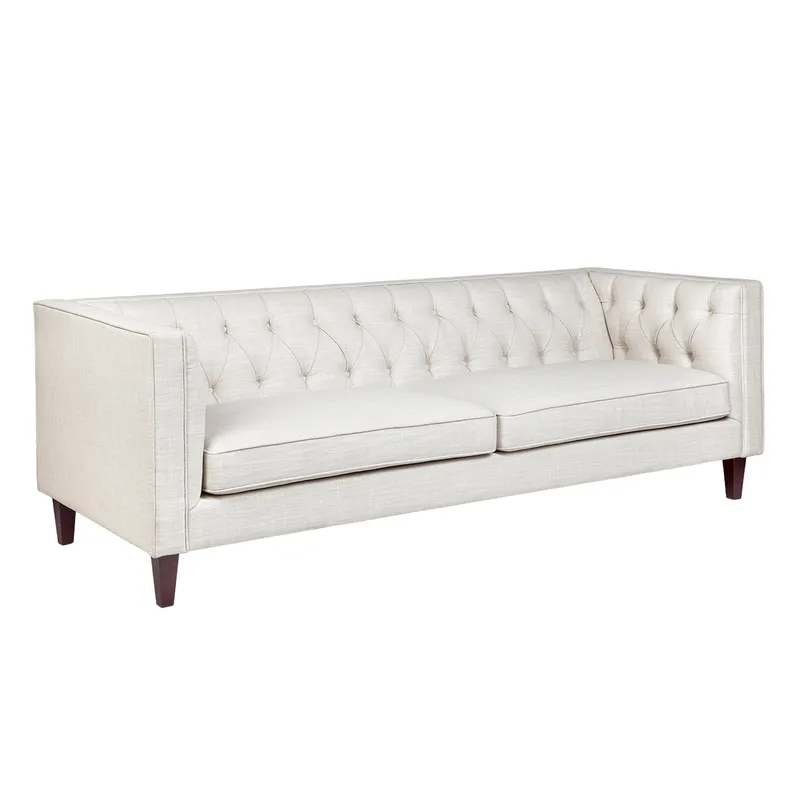 Tuxedo 3 Seater Tufted Sofa Natural Linen, 228cm W x 89cm D x 76cm H (RRP $3839) - Image 3