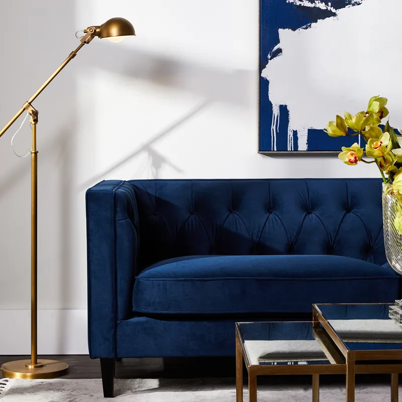 Tuxedo 3 Seater Tufted Sofa Navy Velvet, 228cm W x 89cm D x 76cm H (RRP $3839) - Image 2