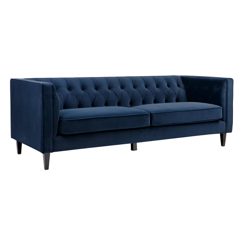 Tuxedo 3 Seater Tufted Sofa Navy Velvet, 228cm W x 89cm D x 76cm H (RRP $3839) - Image 3
