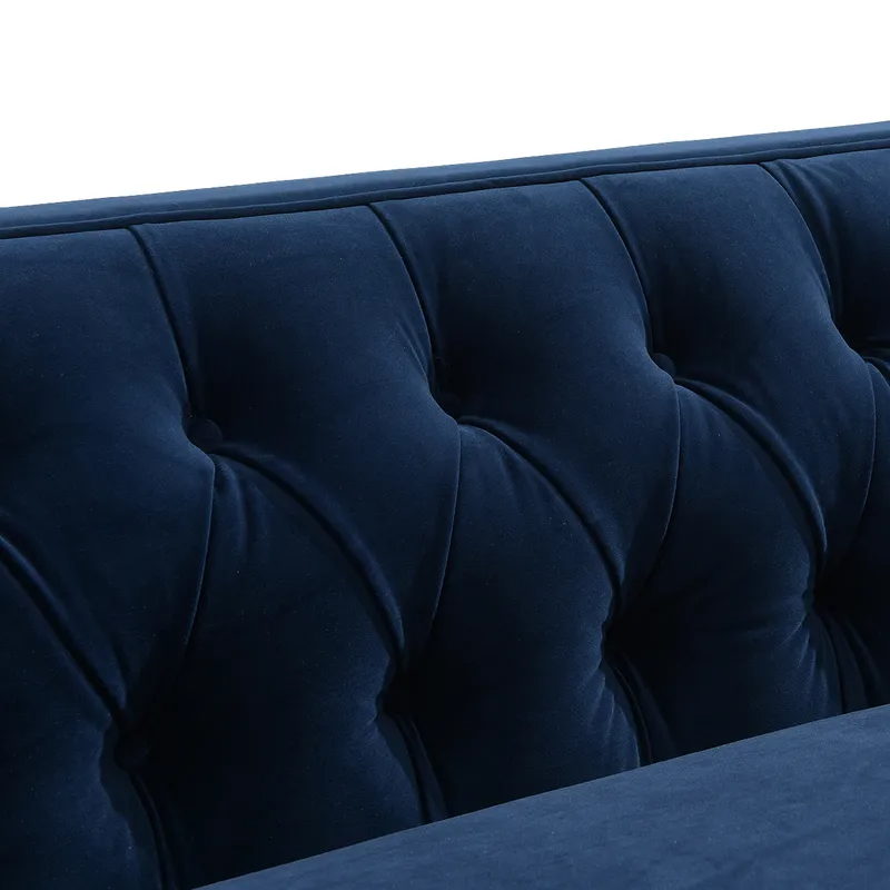 Tuxedo 3 Seater Tufted Sofa Navy Velvet, 228cm W x 89cm D x 76cm H (RRP $3839) - Image 4