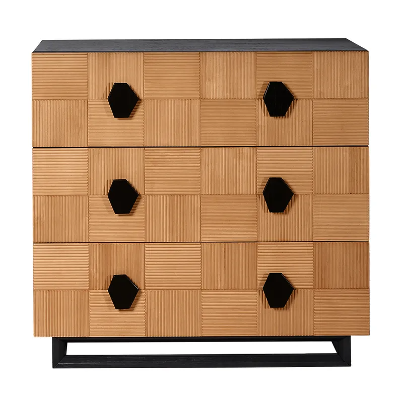 Alton 3 Drawer Chest Natural and Black, 96cm W x 45cm D x 92cm H (RRP $2783)