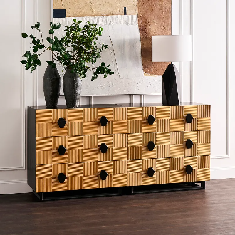 Alton 3 Drawer Chest Natural and Black, 96cm W x 45cm D x 92cm H (RRP $2783) - Image 2
