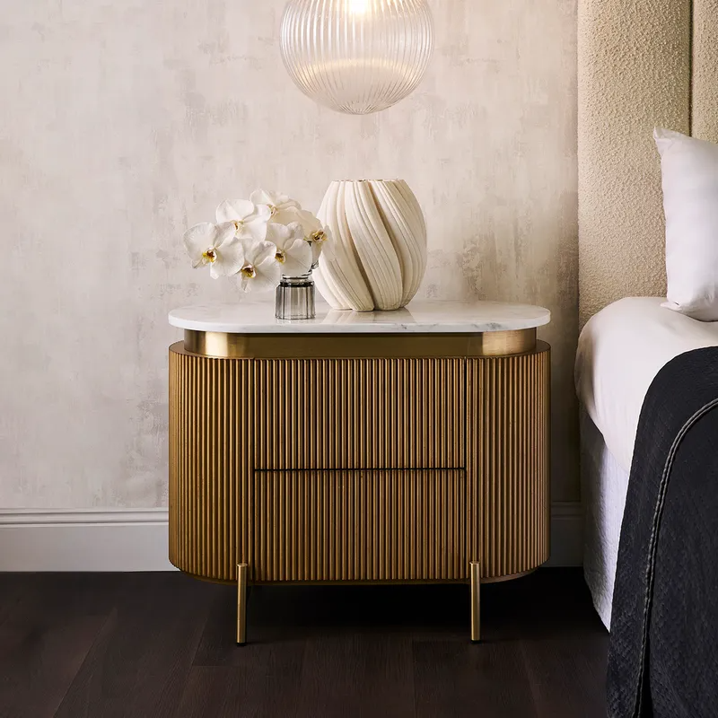Demarco Bedside Table Antique Gold, 76cm W x 40cm D x 60cm H (RRP $2453) - Image 2