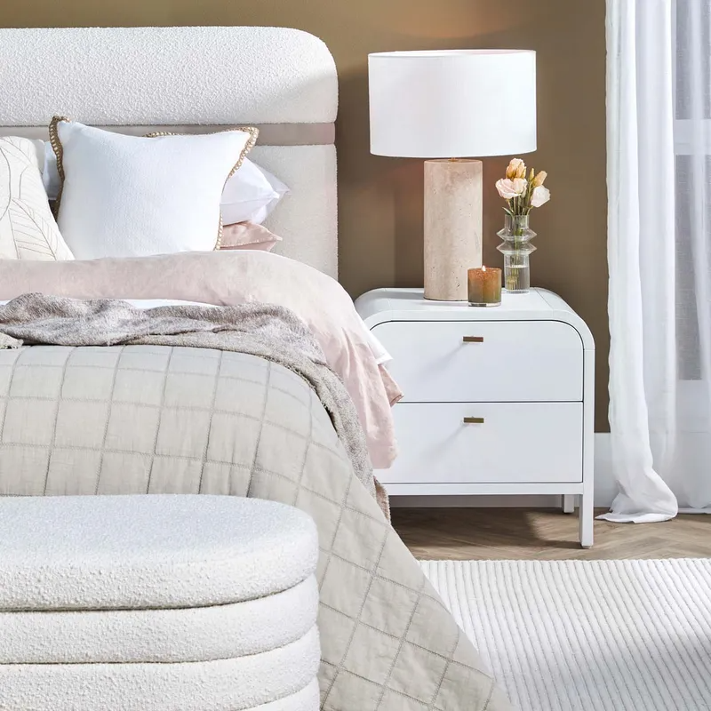 Chisholm Bedside Table White, 60cm W x 50cm D x 60cm H (RRP $1859)