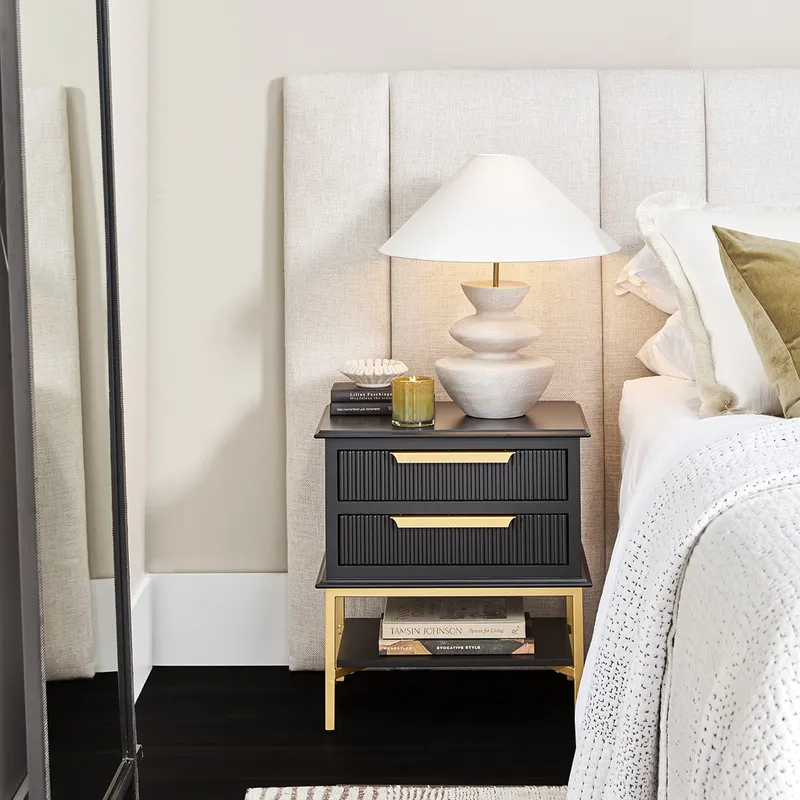 Aimee Bedside Table Small Black, 55cm W x 40cm D x 60cm H (RRP $1375) - Image 2
