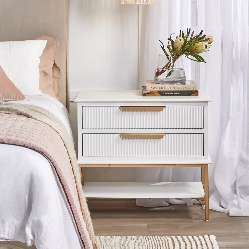 Aimee Bedside Table Large White, 76cm W x 40cm D x 70cm H (RRP $1661) - Image 2