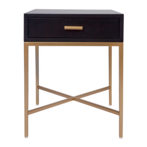 Nessa Black Bedside Table Gold, 45cm W x 45cm D x 60cm H (RRP $869)