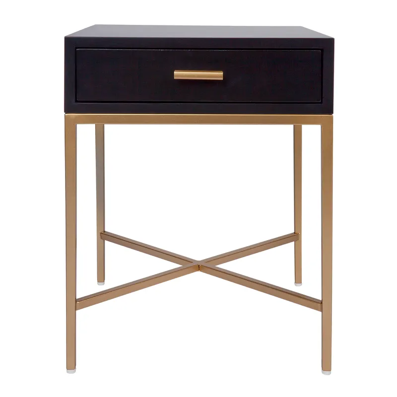 Nessa Black Bedside Table Gold, 45cm W x 45cm D x 60cm H (RRP $869)