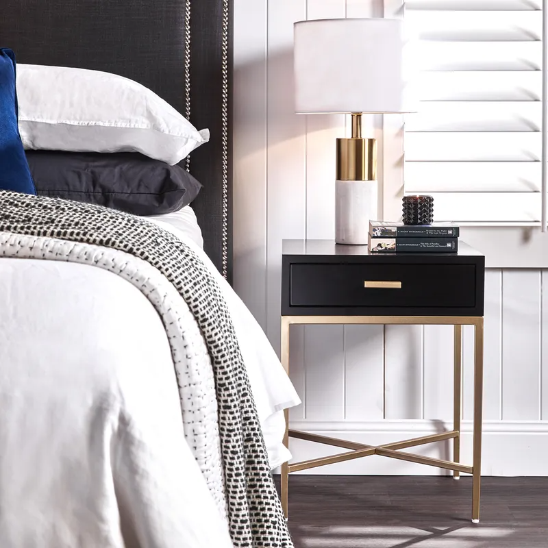 Nessa Black Bedside Table Gold, 45cm W x 45cm D x 60cm H (RRP $869) - Image 2