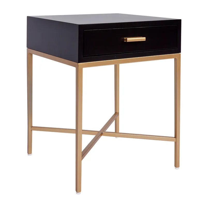 Nessa Black Bedside Table Gold, 45cm W x 45cm D x 60cm H (RRP $869) - Image 3