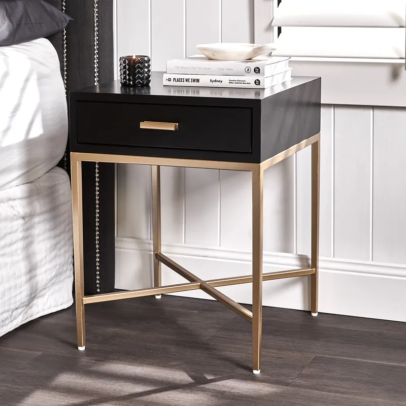 Nessa Black Bedside Table Gold, 45cm W x 45cm D x 60cm H (RRP $869) - Image 4