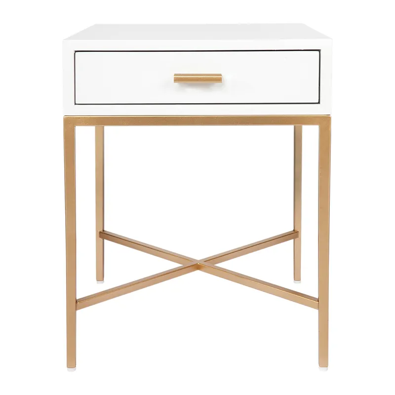Nessa White Bedside Table Gold, 45cm W x 45cm D x 60cm H (RRP $869)