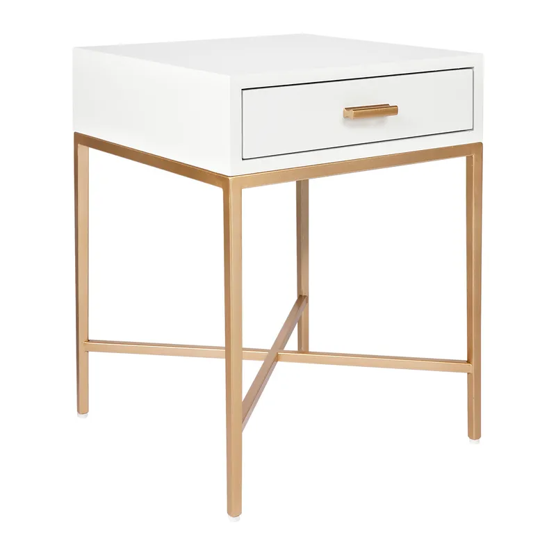 Nessa White Bedside Table Gold, 45cm W x 45cm D x 60cm H (RRP $869) - Image 3
