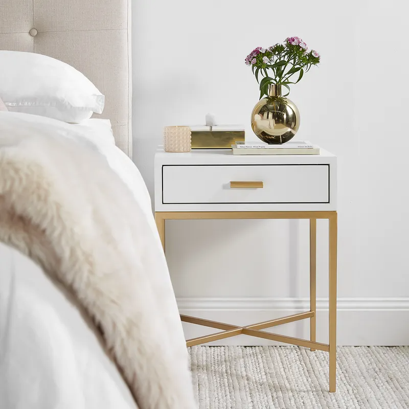 Nessa White Bedside Table Gold, 45cm W x 45cm D x 60cm H (RRP $869) - Image 4