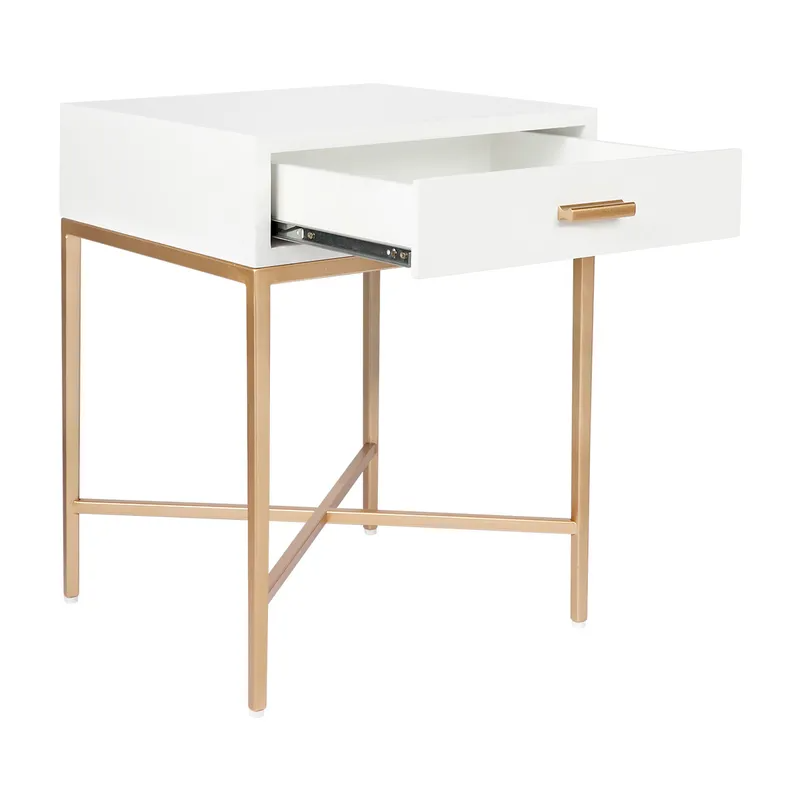 Nessa White Bedside Table Gold, 45cm W x 45cm D x 60cm H (RRP $869) - Image 7