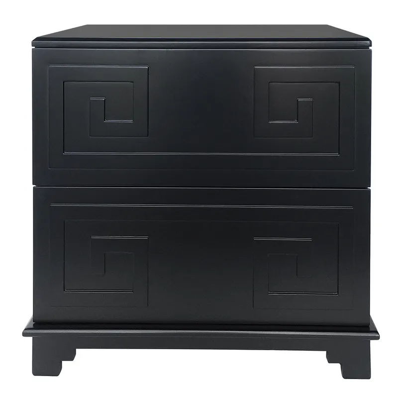 Greek Key Bedside Table Black, 70cm W x 40cm D x 69cm H (RRP $1089)
