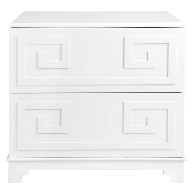 Greek Key Bedside Table White, 70cm W x 40cm D x 69cm H (RRP $1089)