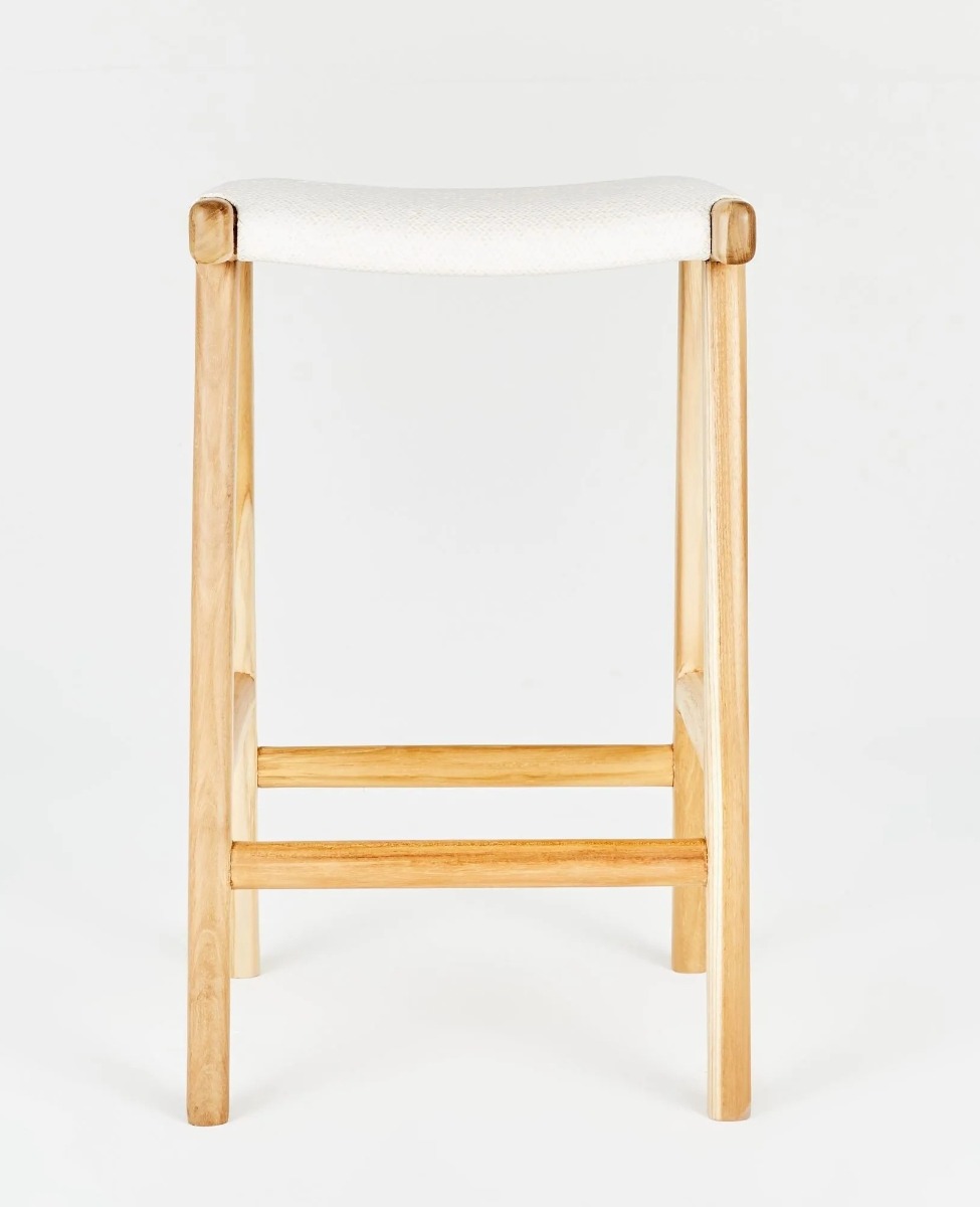 "Santa Monica" Modern Coastal Hamptons Style Timber Barstool, Teak with Whitewashed Rattan Seat (RRP $549)
