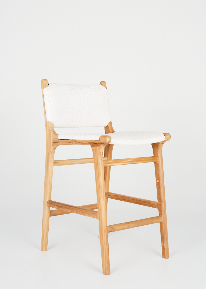 "Santa Monica" Modern Coastal Hamptons Style Timber Barstool, Teak & Whitewashed Seat (RRP $799) - Image 2