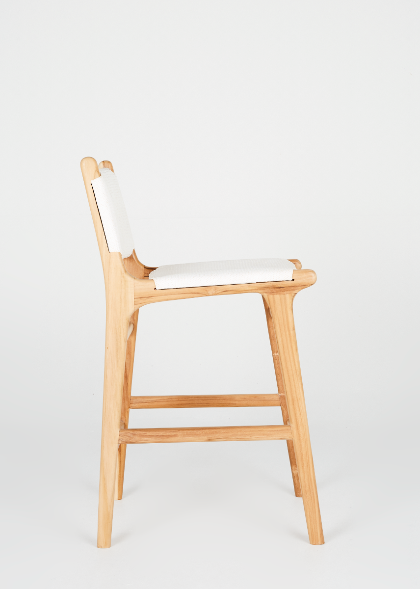 "Santa Monica" Modern Coastal Hamptons Style Timber Barstool, Teak & Whitewashed Seat (RRP $799) - Image 3