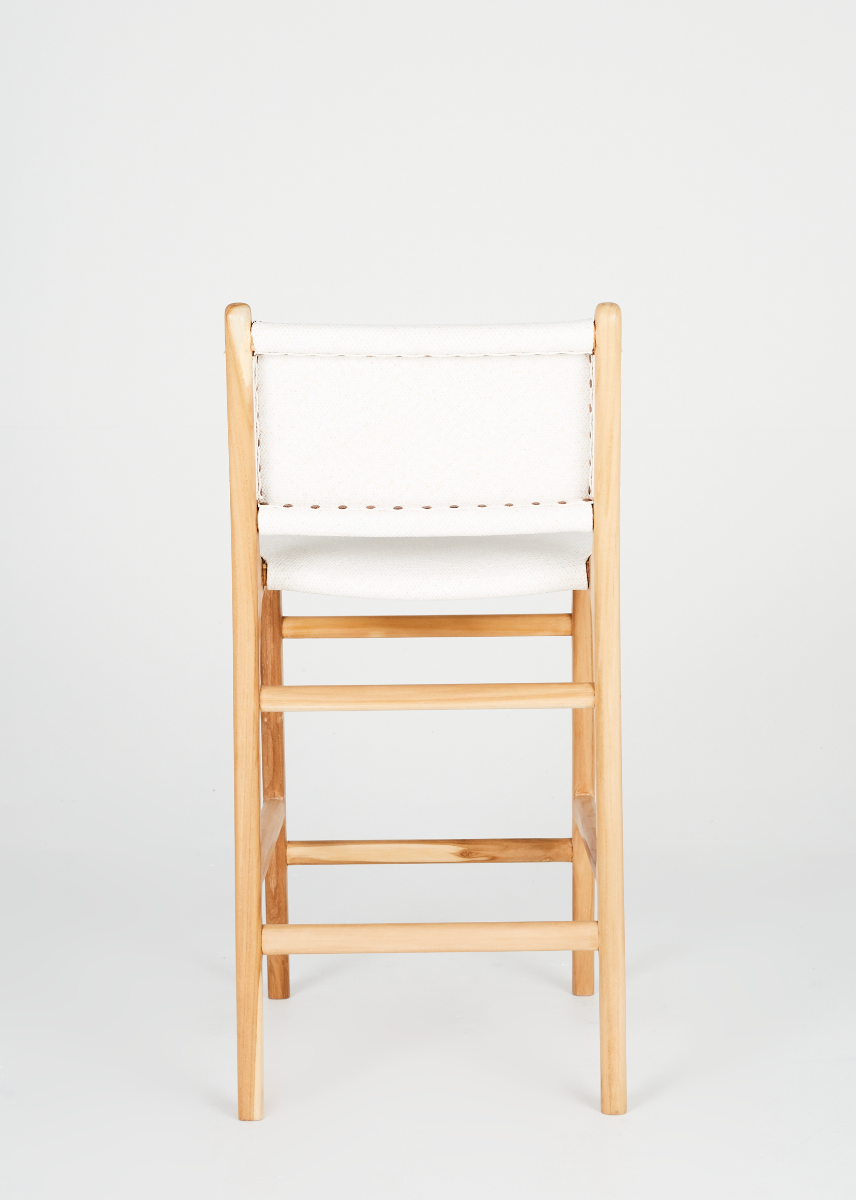 "Santa Monica" Modern Coastal Hamptons Style Timber Barstool, Teak & Whitewashed Seat (RRP $799) - Image 4