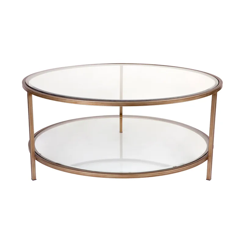 Cocktail Glass Round Coffee Table Antique Gold, 100cm Dia x 45cm H (RRP $1639)