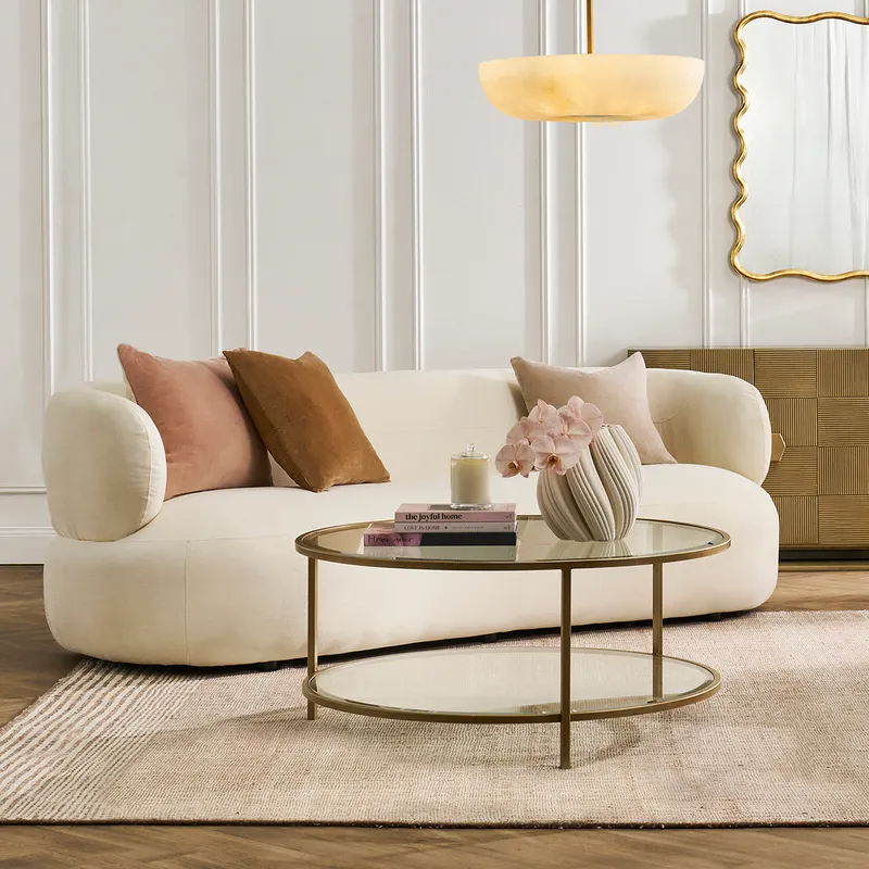 Cocktail Glass Round Coffee Table Antique Gold, 100cm Dia x 45cm H (RRP $1639) - Image 2