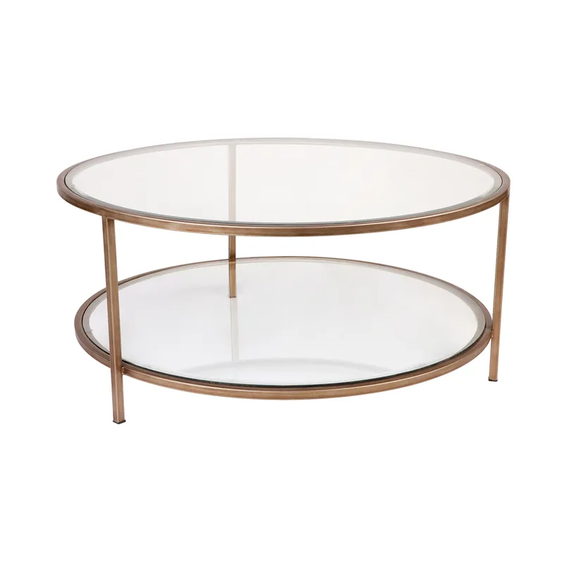 Cocktail Glass Round Coffee Table Antique Gold, 100cm Dia x 45cm H (RRP $1639) - Image 3