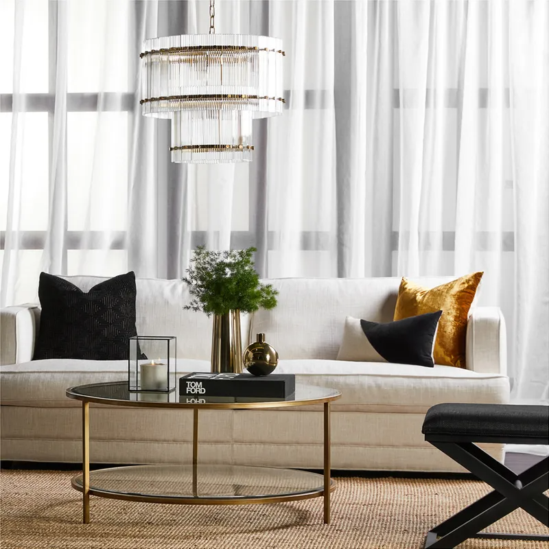Cocktail Glass Round Coffee Table Antique Gold, 100cm Dia x 45cm H (RRP $1639) - Image 4