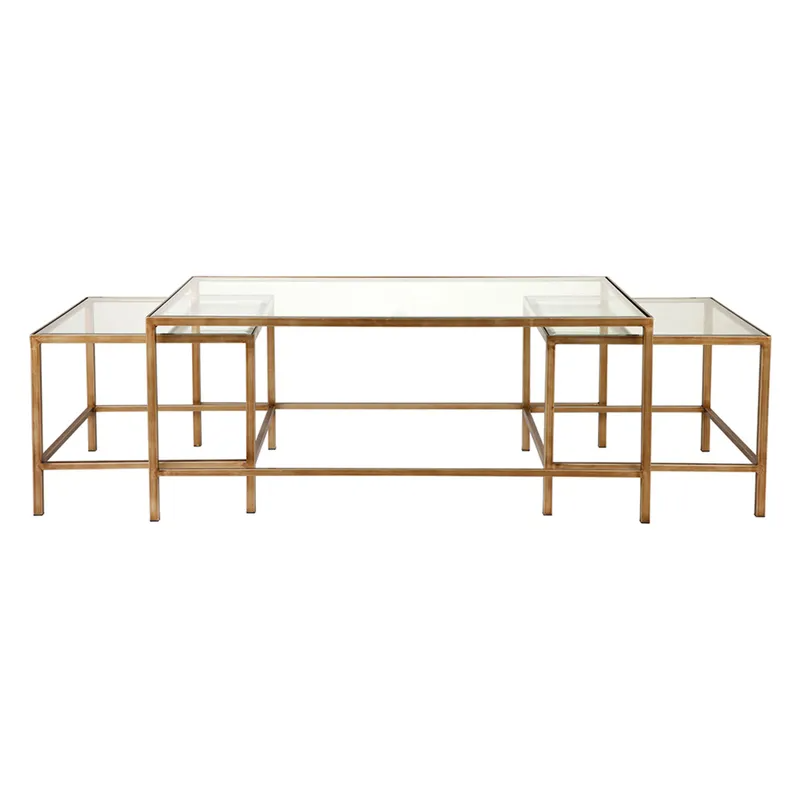 Cocktail Glass Nesting Coffee Table Antique Gold, 112cm W x 71cm D x 46cm H (RRP $1309)