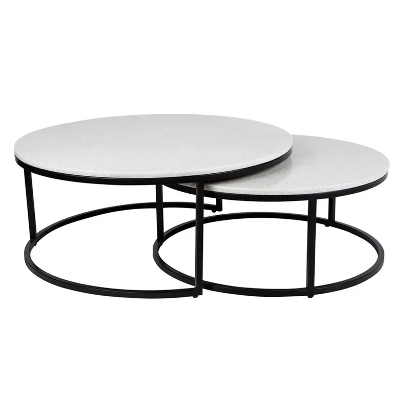 Chloe Stone Nesting Coffee Tables Black, 95cm Dia x 40cm H (RRP $3729)