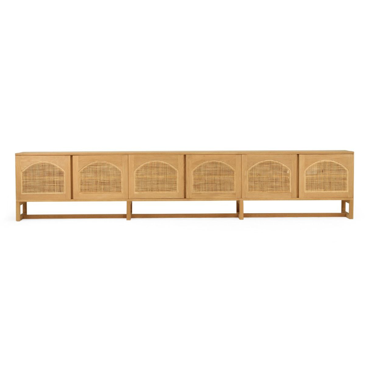 Clovelly Entertainment Unit Six Door Arch Windows Natural, W 300cm x D 40cm x H 60cm