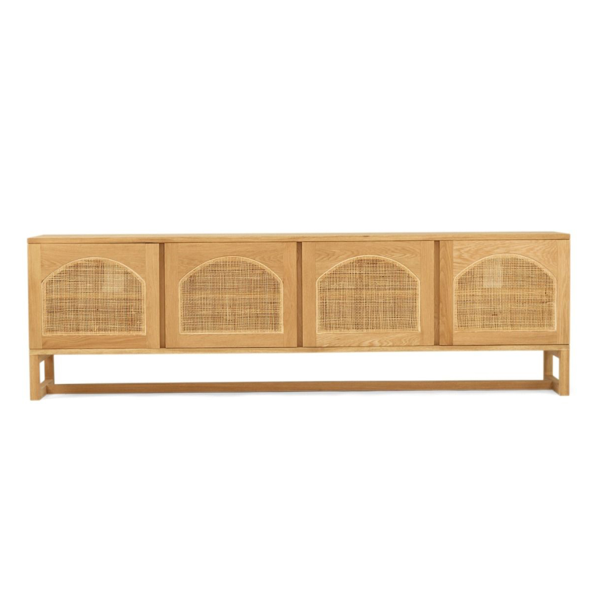 Clovelly Entertainment Unit Four Door Arch Windows Natural, W 200cm x D 40cm x H 60cm