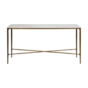 Heston Marble Console Table Medium Brass, 140cm W x 33cm D x 76cm H (RRP $2959)