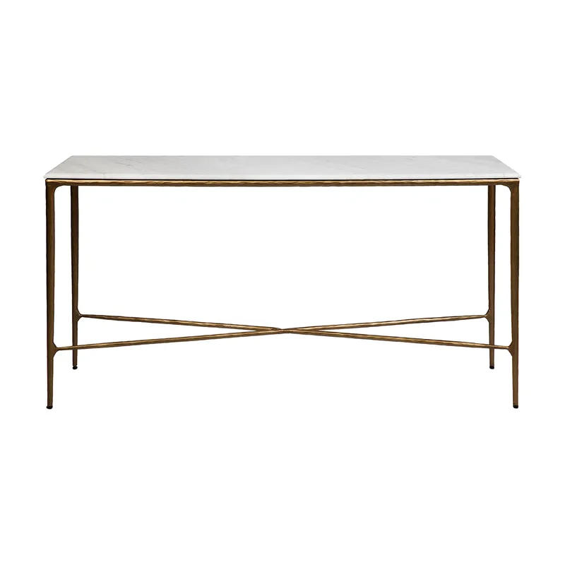 Heston Marble Console Table Medium Brass, 140cm W x 33cm D x 76cm H (RRP $2959)