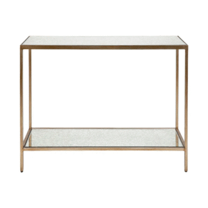 Cocktail Mirrored Console Table Small Antique Gold, 90cm W x 30cm D x 76cm H (RRP $1177)