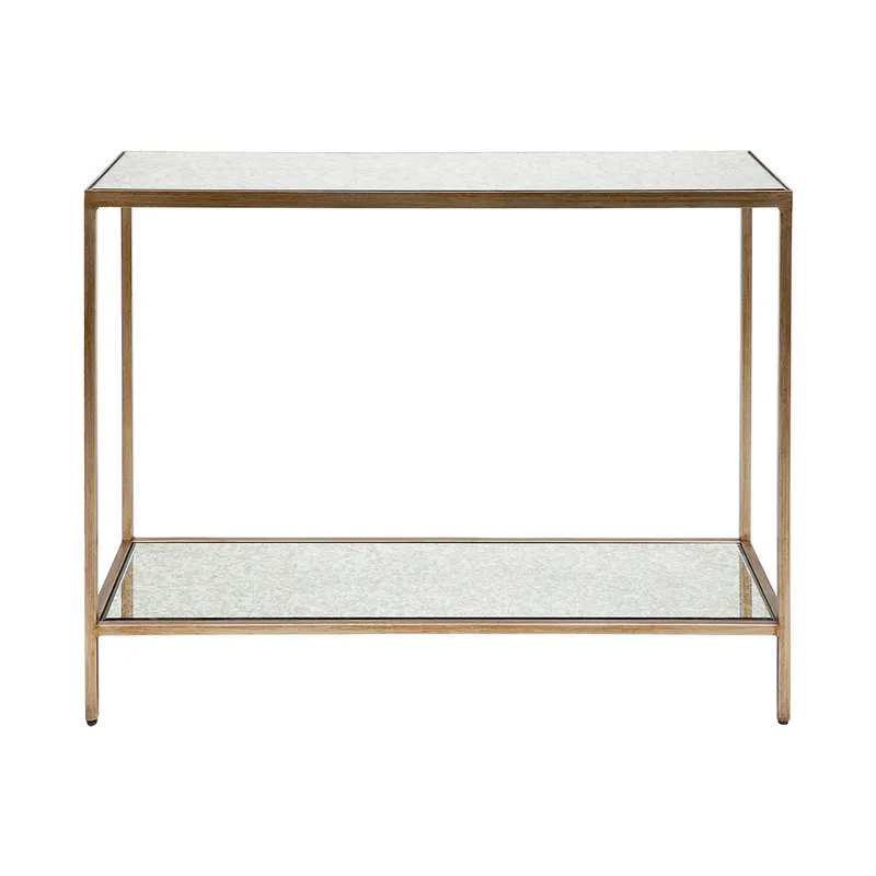 Cocktail Mirrored Console Table Small Antique Gold, 90cm W x 30cm D x 76cm H (RRP $1177)