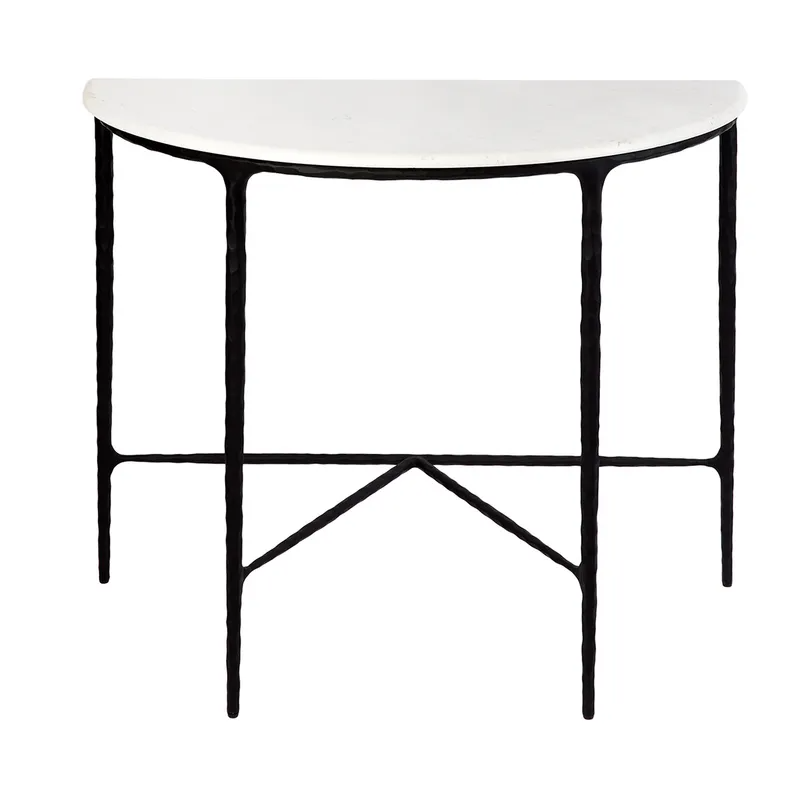 Heston Marble Demilune Table Black, 90cm W x 45cm D x 76cm H (RRP $1969)