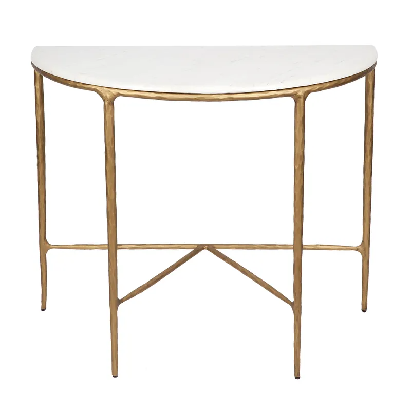 Heston Marble Demilune Table Brass, 90cm W x 45cm D x 76cm H (RRP $2145)