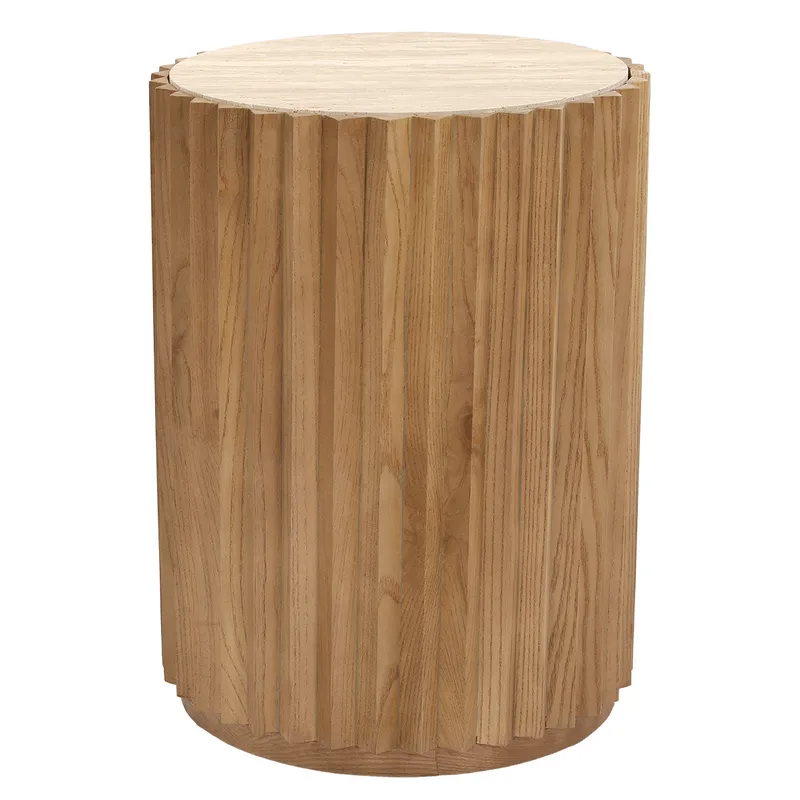 Carter Travertine Side Table Walnut, 39.5cm W x 39.5cm D x 53cm H (RRP $561)