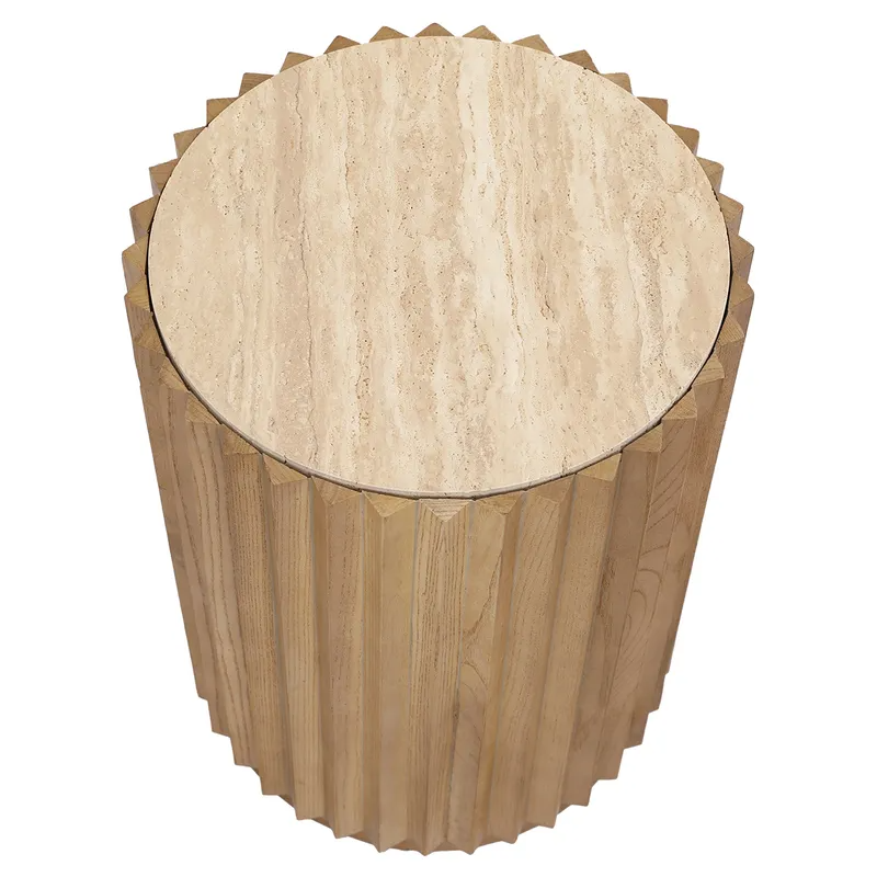 Carter Travertine Side Table Walnut, 39.5cm W x 39.5cm D x 53cm H (RRP $561) - Image 3