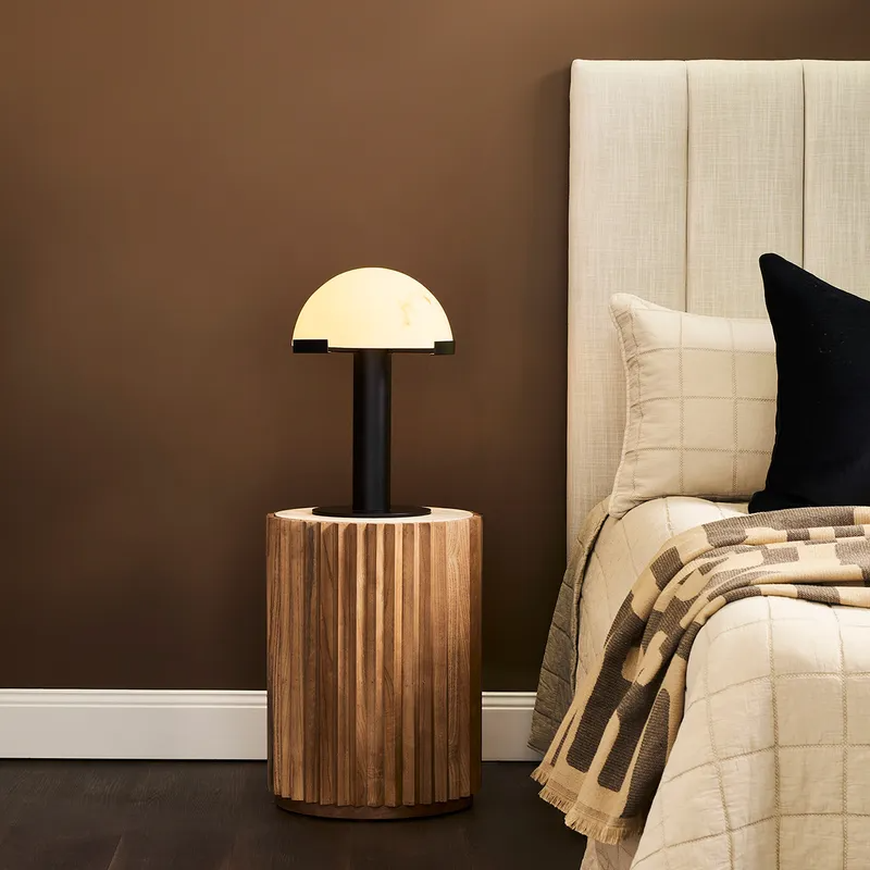 Carter Travertine Side Table Walnut, 39.5cm W x 39.5cm D x 53cm H (RRP $561) - Image 4