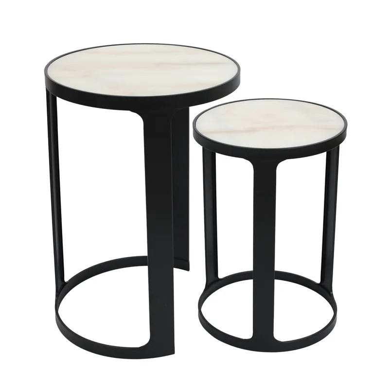 Isabelle Marble Nesting Side Tables Black, 48.5cm W x 48.5cm D x 68.5cm H (RRP $803)