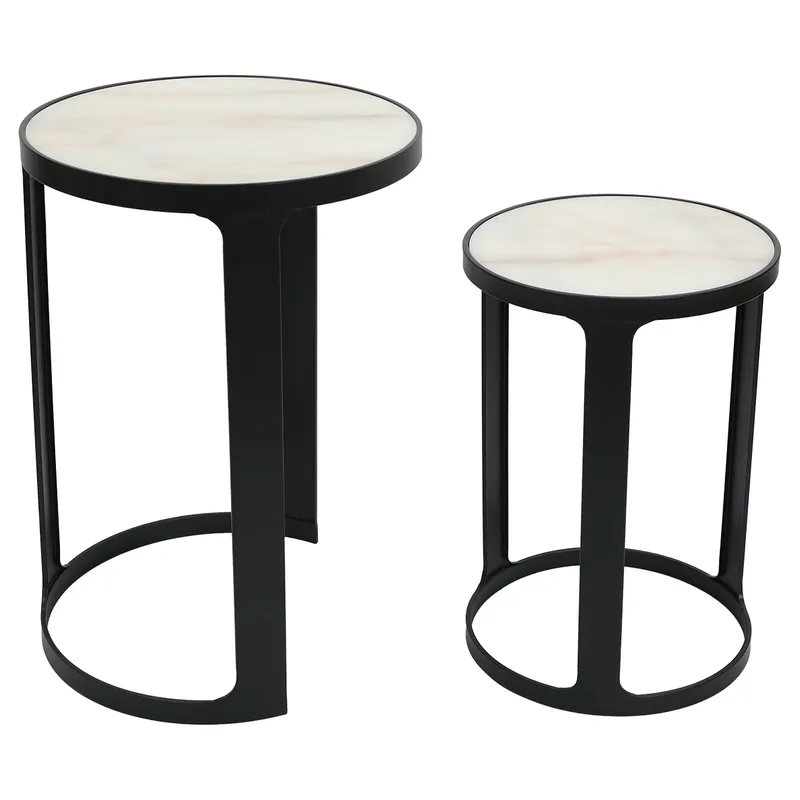 Isabelle Marble Nesting Side Tables Black, 48.5cm W x 48.5cm D x 68.5cm H (RRP $803) - Image 2
