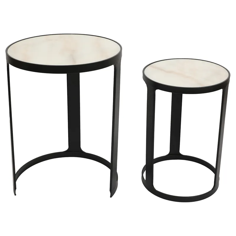 Isabelle Marble Nesting Side Tables Black, 48.5cm W x 48.5cm D x 68.5cm H (RRP $803) - Image 3